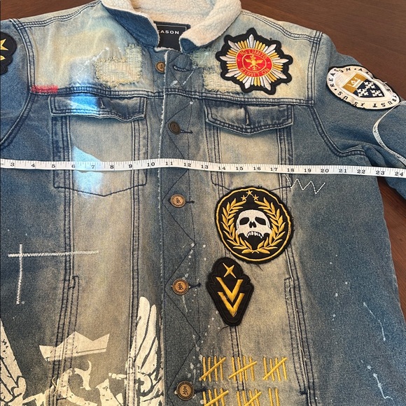 REASON Denim Jacket – Rocker / Moto Patchwork Style - Picture 6 of 15